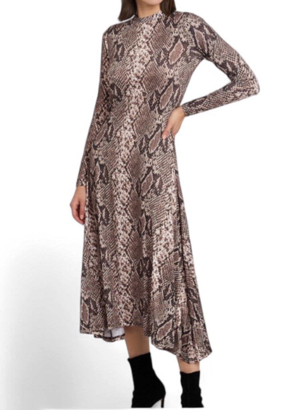 Snake Print Long Sleeve Knit Dress